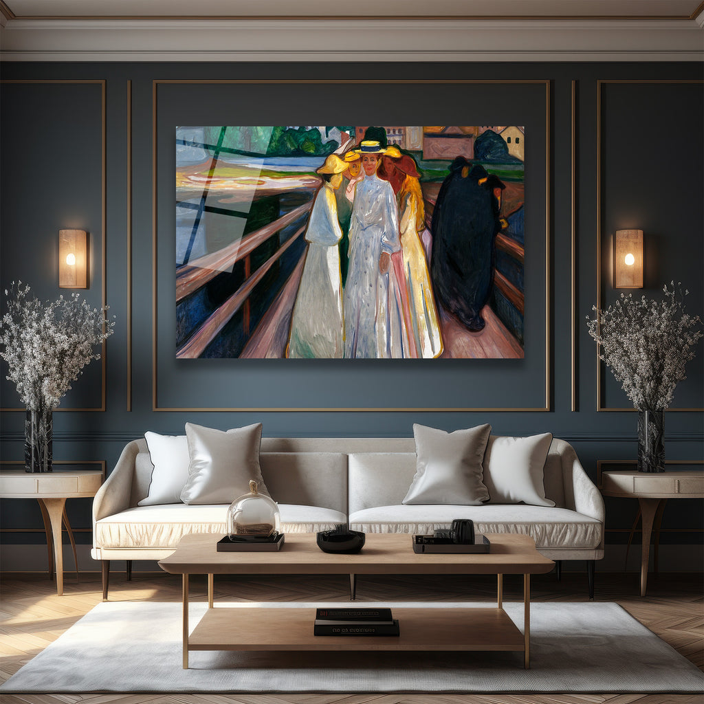 Edvard Munch Köprüdeki Kızlar Sanatsal Cam Tablo