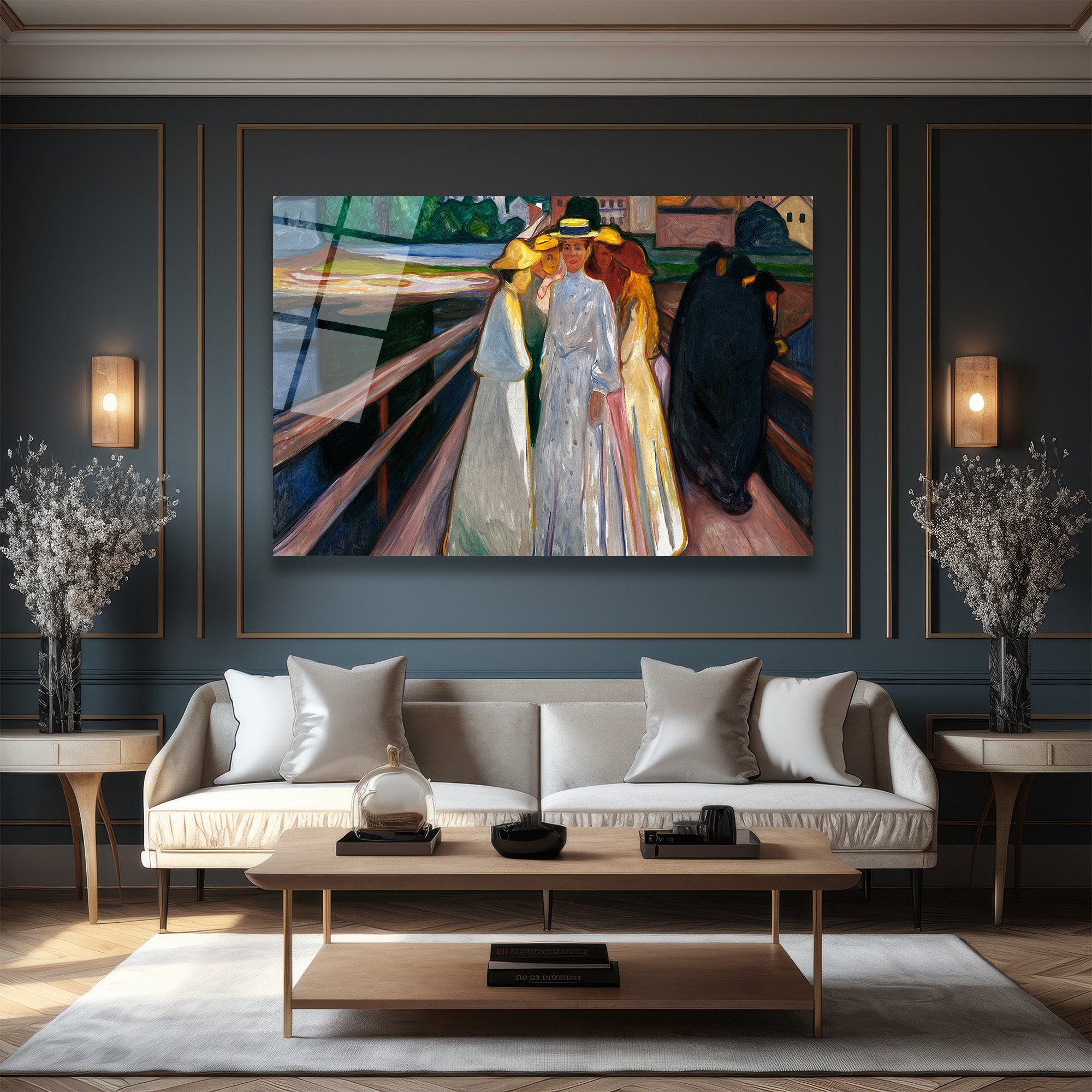 Edvard Munch Köprüdeki Kızlar Sanatsal Cam Tablo
