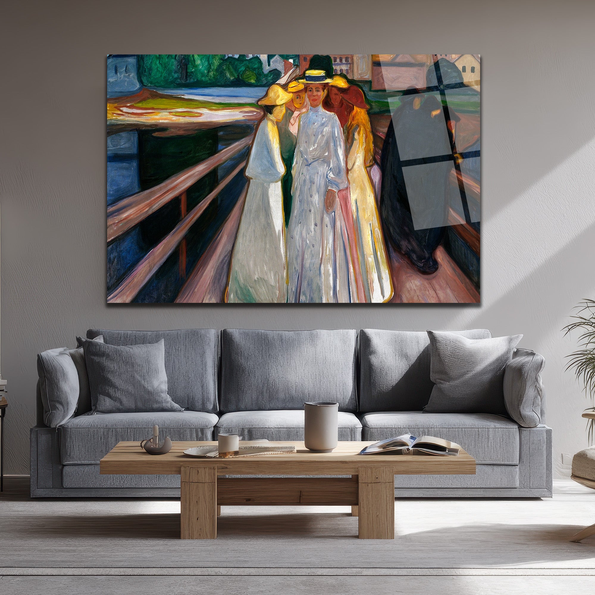 Edvard Munch Köprüdeki Kızlar Sanatsal Cam Tablo