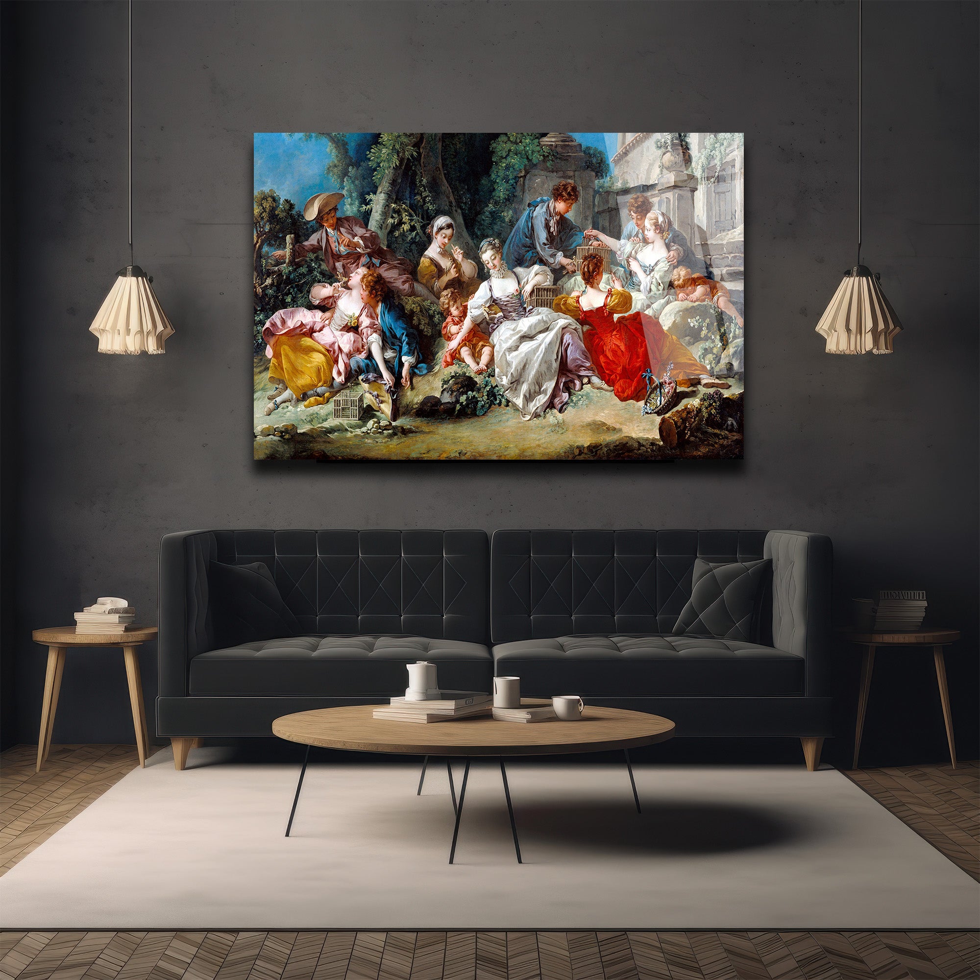 Rokoko Şıklığı Kuş Kafesli Romantik Bahçe Cam Tablo