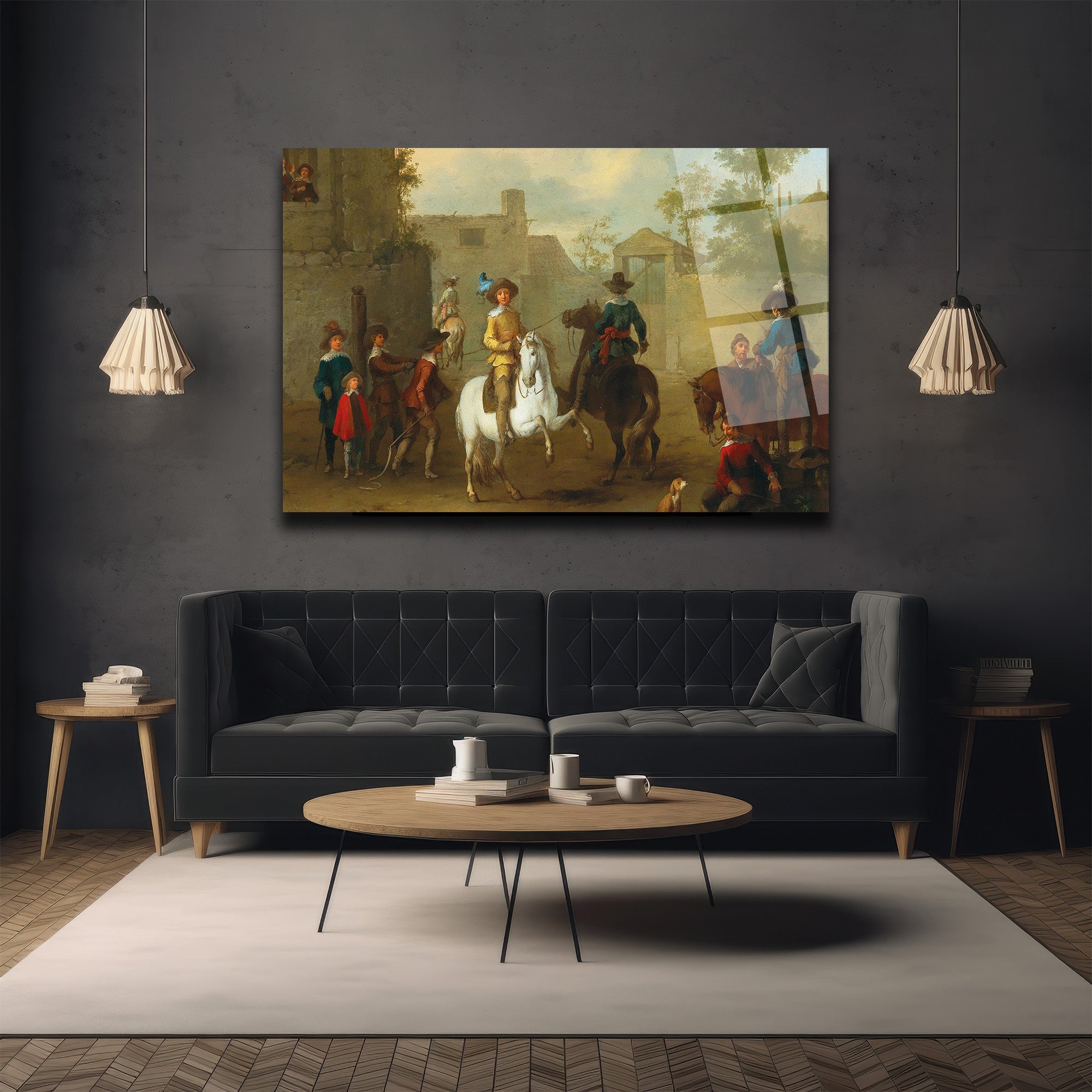 Barok Atlı Figürler Temalı Sanat Eseri Cam Tablo