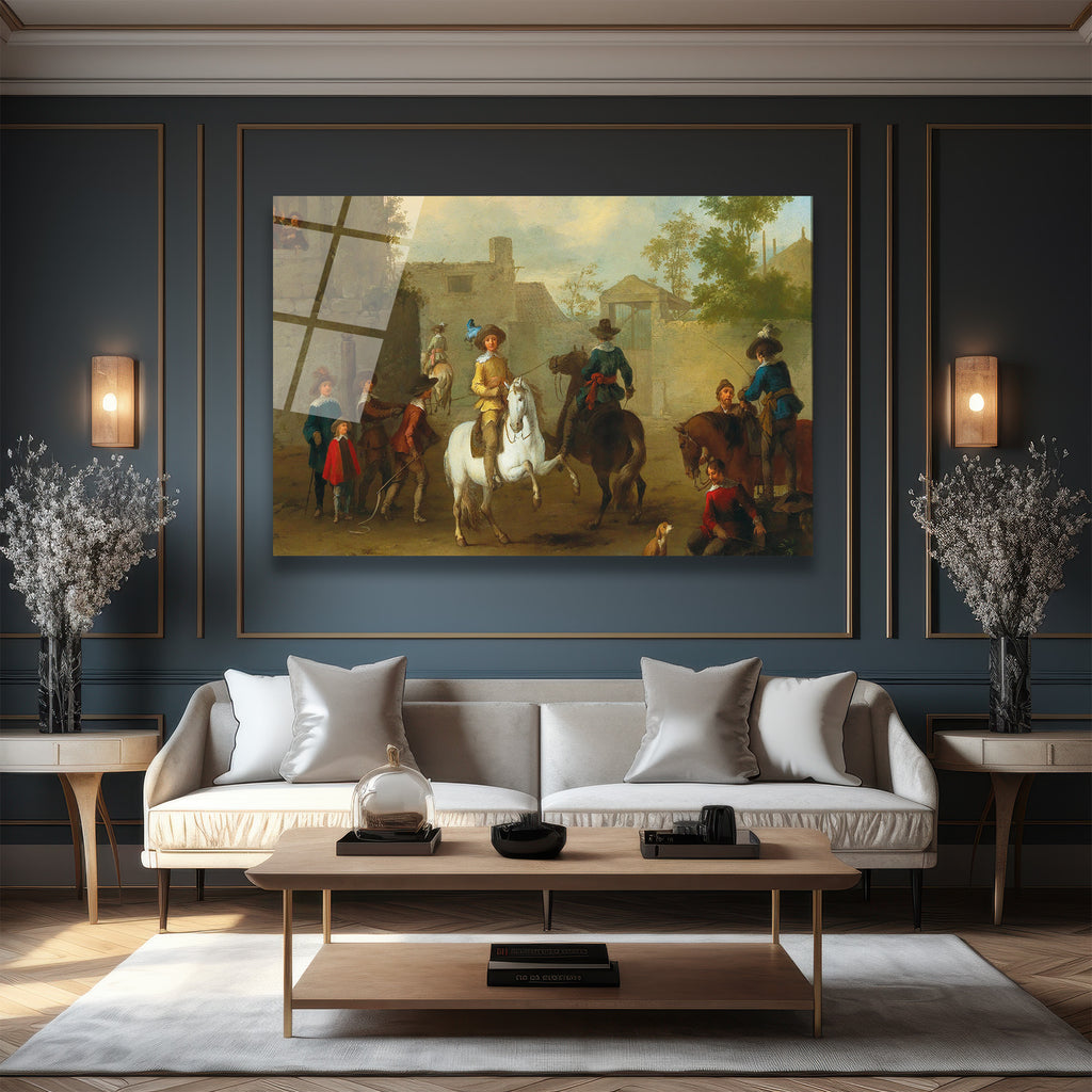 Barok Atlı Figürler Temalı Sanat Eseri Cam Tablo
