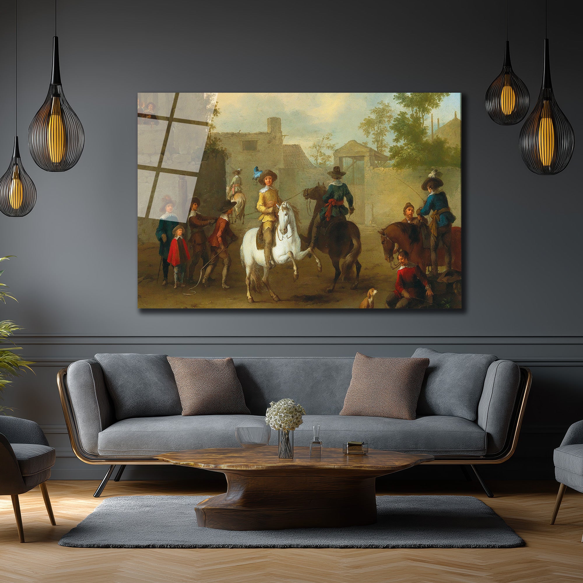 Barok Atlı Figürler Temalı Sanat Eseri Cam Tablo