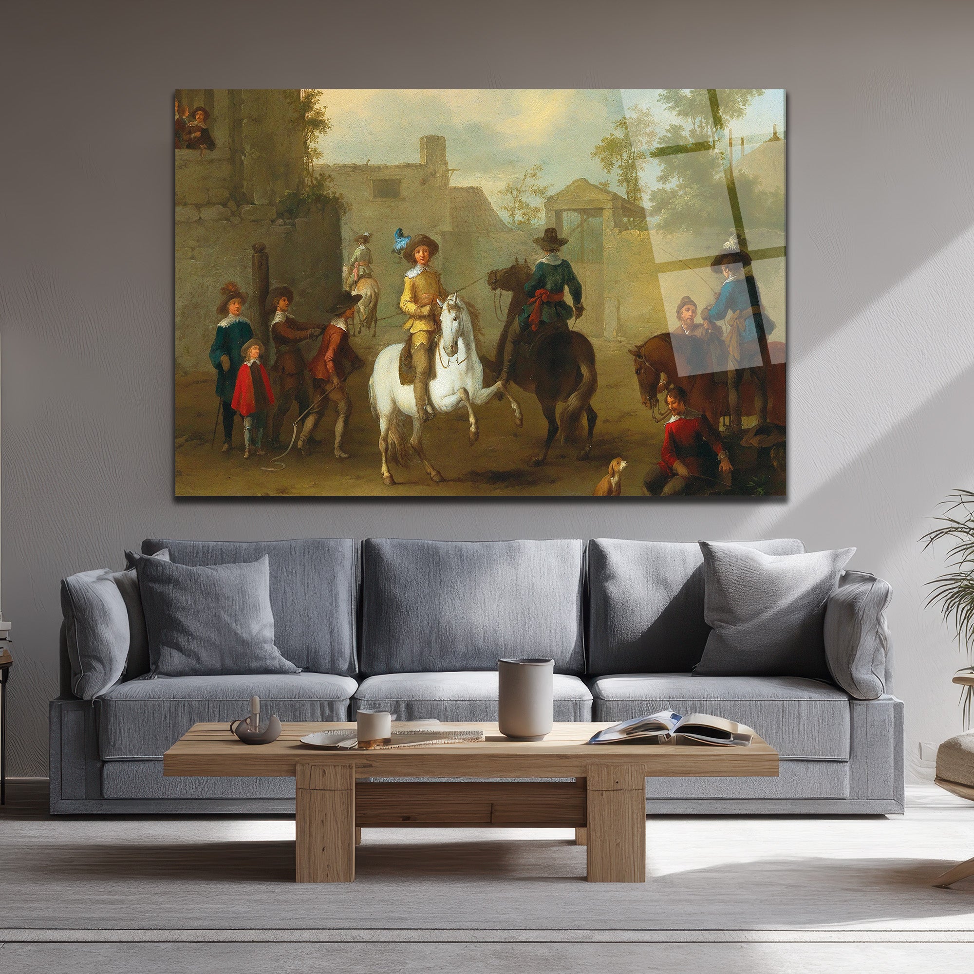Barok Atlı Figürler Temalı Sanat Eseri Cam Tablo