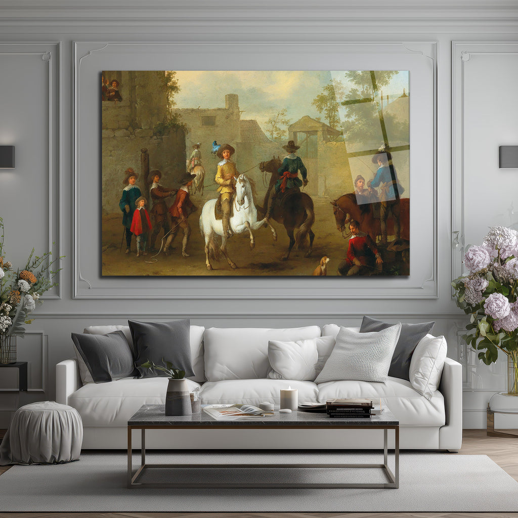 Barok Atlı Figürler Temalı Sanat Eseri Cam Tablo