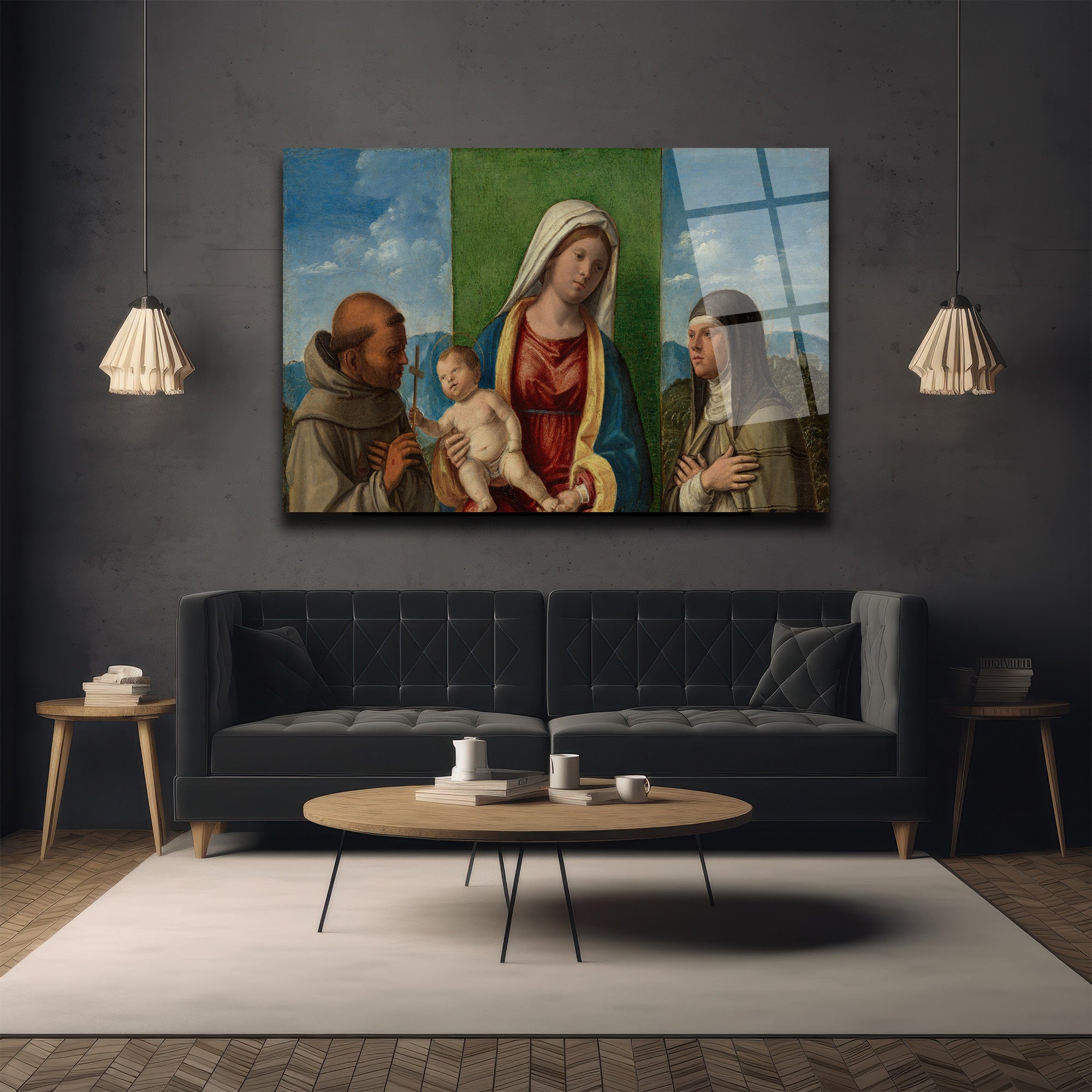 Rönesans Meryem ve Çocuk İsa Temalı Sanatsal Cam Tablo