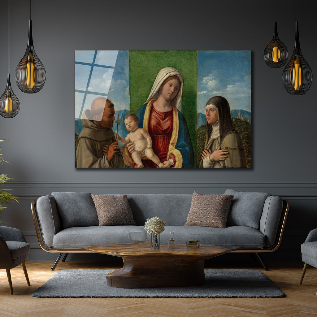 Rönesans Meryem ve Çocuk İsa Temalı Sanatsal Cam Tablo