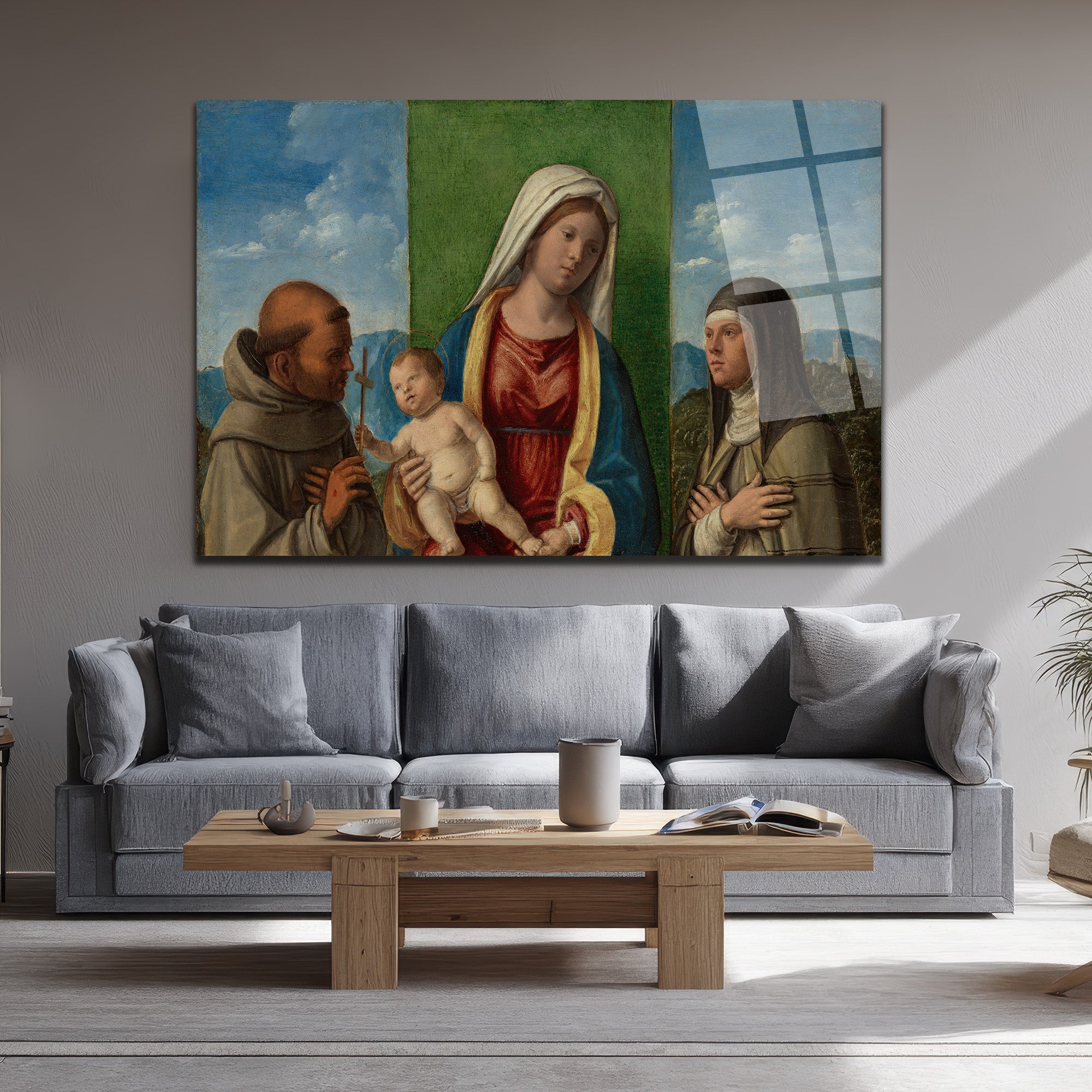 Rönesans Meryem ve Çocuk İsa Temalı Sanatsal Cam Tablo
