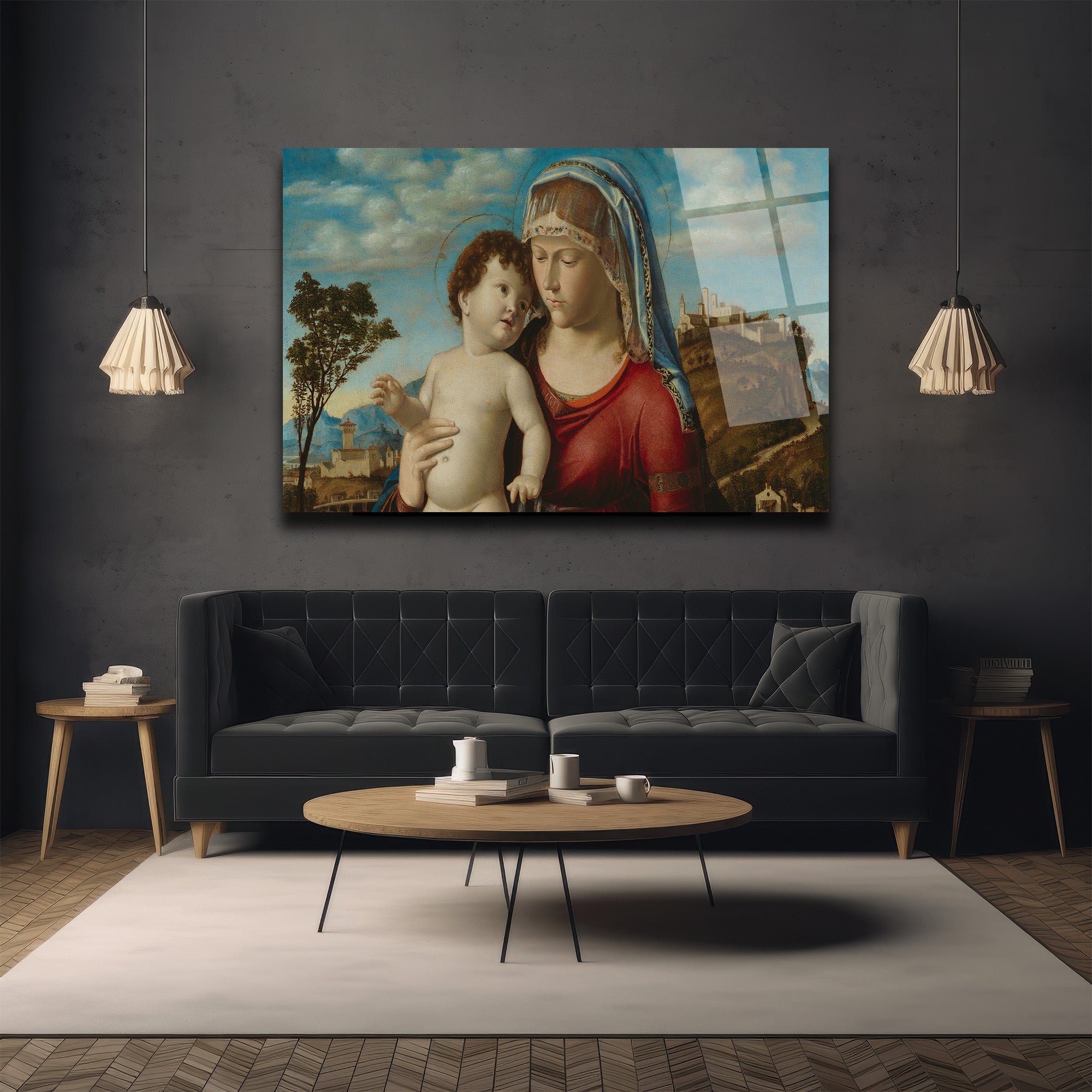 Meryem Ana ve Çocuk İsa Rönesans Temalı Cam Tablo