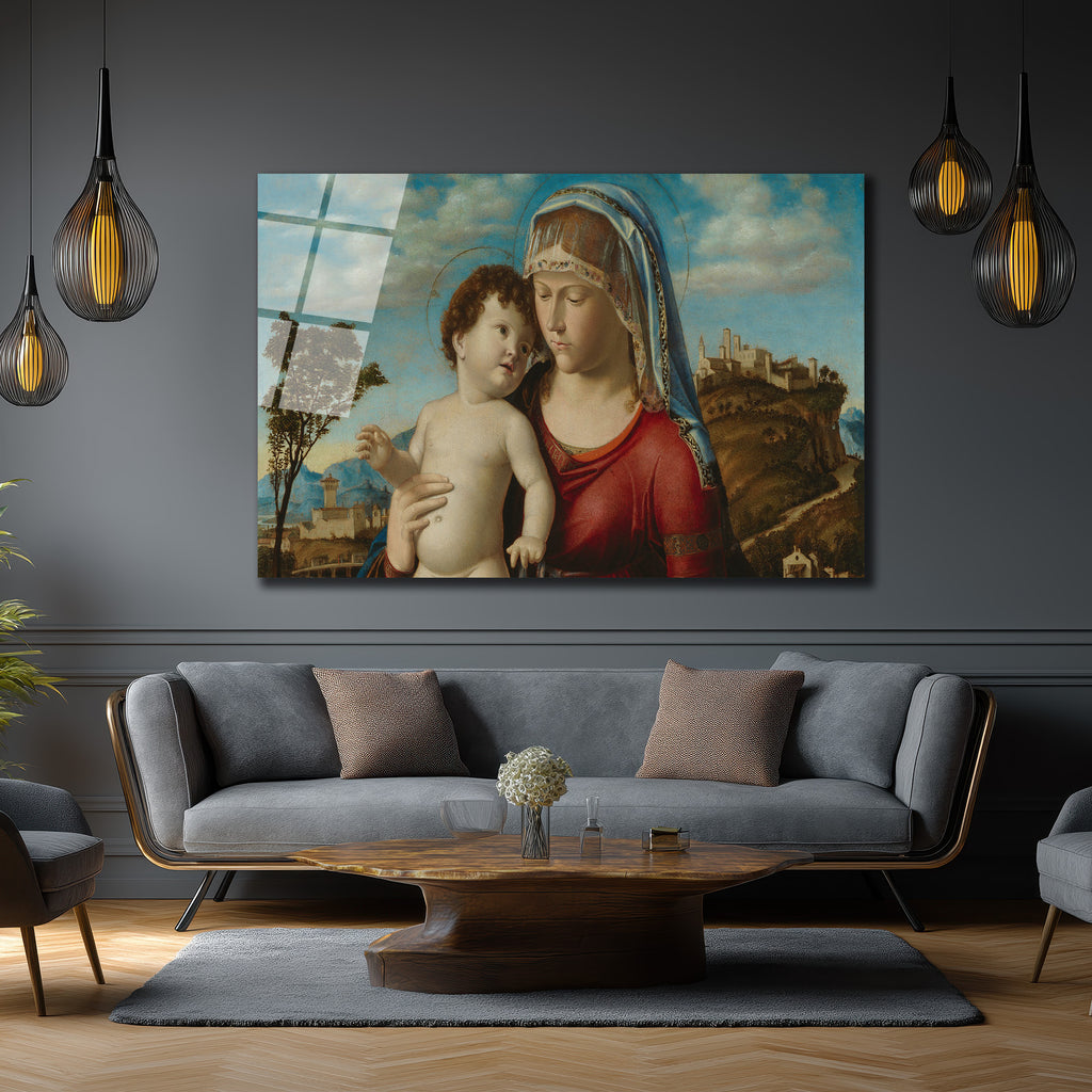 Meryem Ana ve Çocuk İsa Rönesans Temalı Cam Tablo