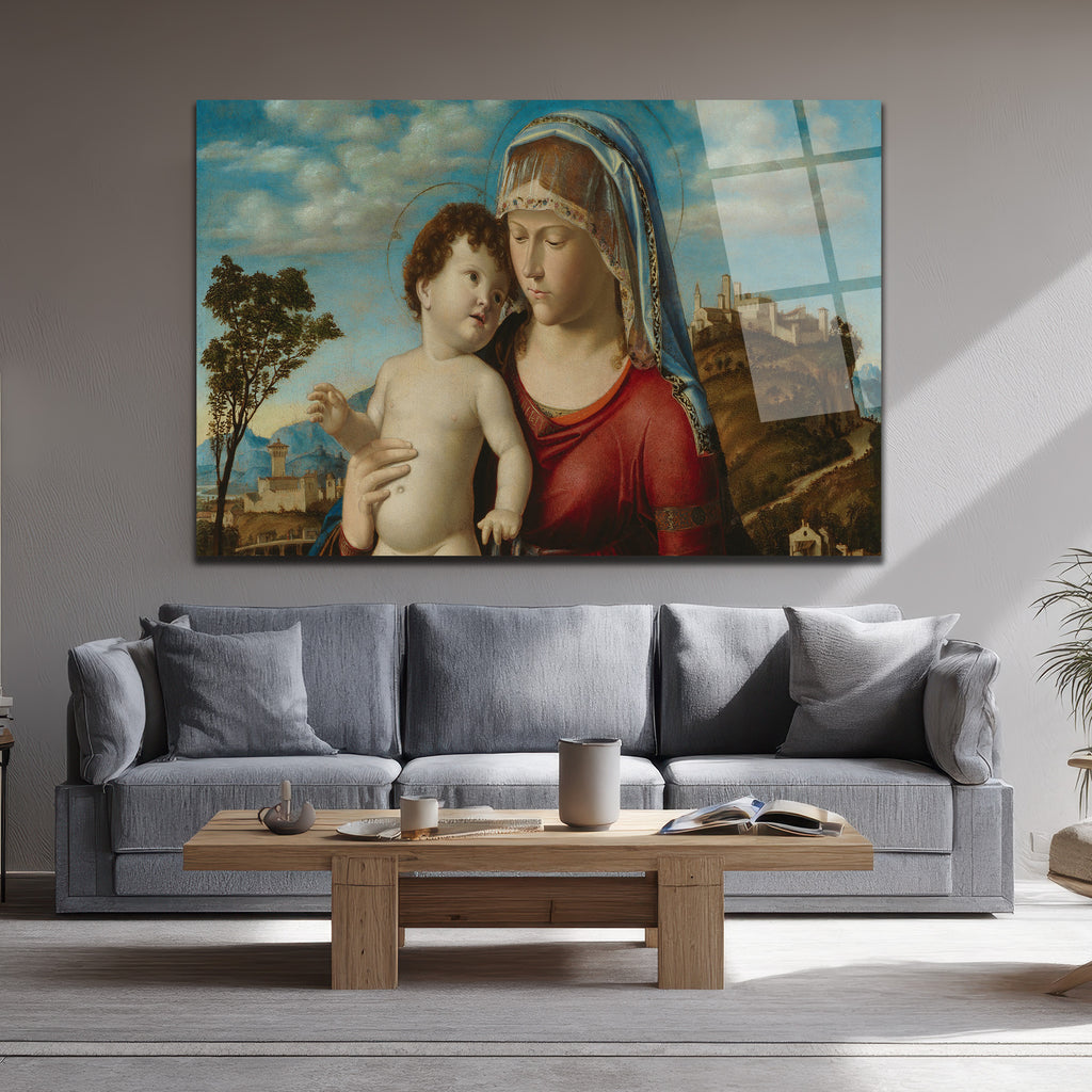 Meryem Ana ve Çocuk İsa Rönesans Temalı Cam Tablo