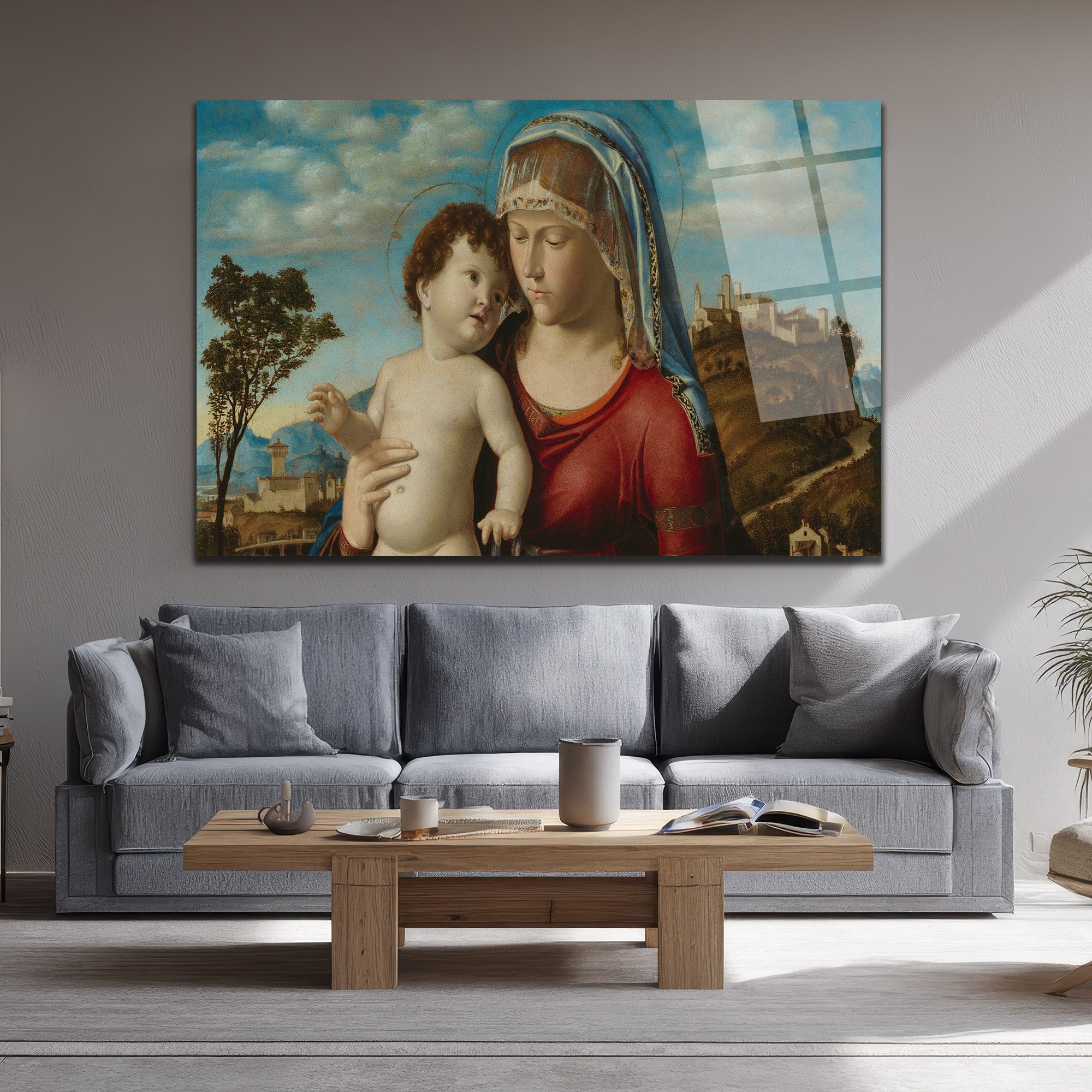 Meryem Ana ve Çocuk İsa Rönesans Temalı Cam Tablo
