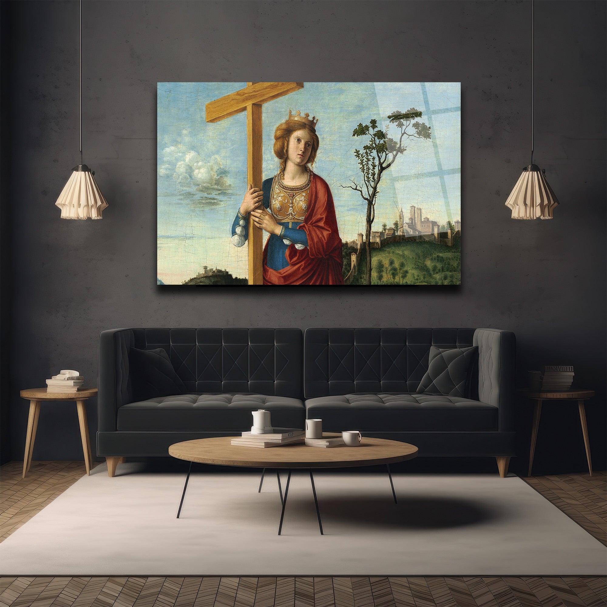 Rönesans Kraliçesi ve Haç Temalı Sanat Cam Tablo