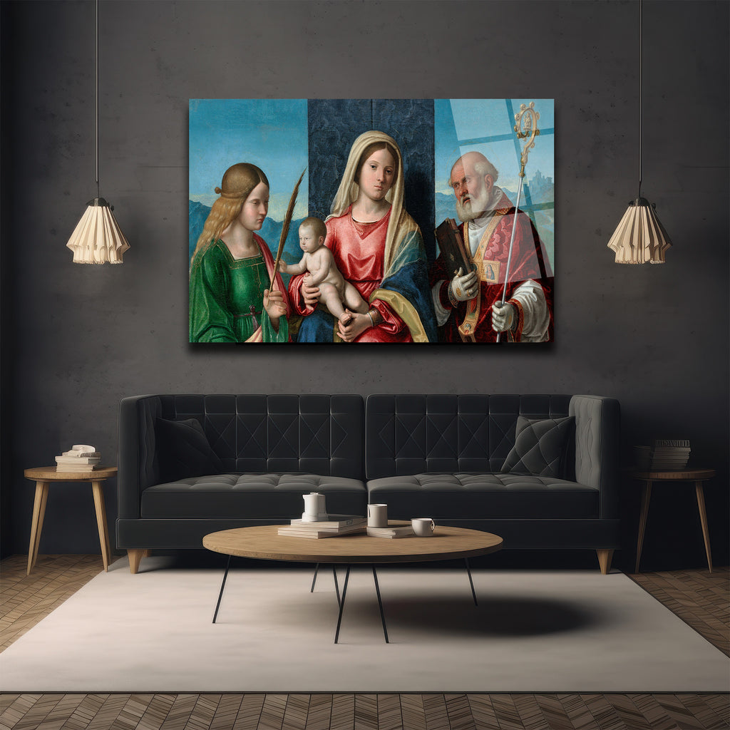 Rönesans İhtişamıyla Meryem Ana ve Azizler Cam Tablo