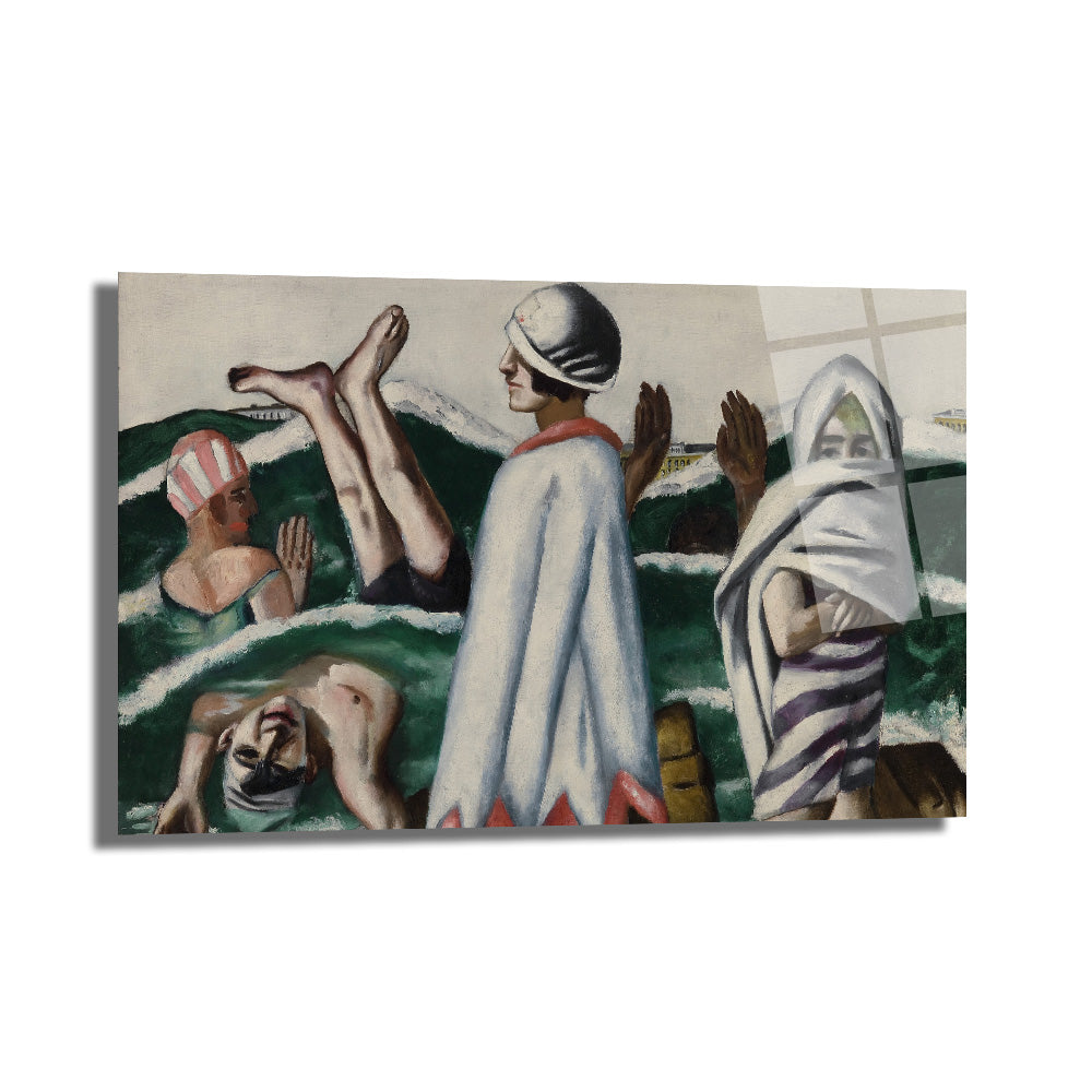 Yüzücüler ve Deniz: Modern Sanat Cam Tablo