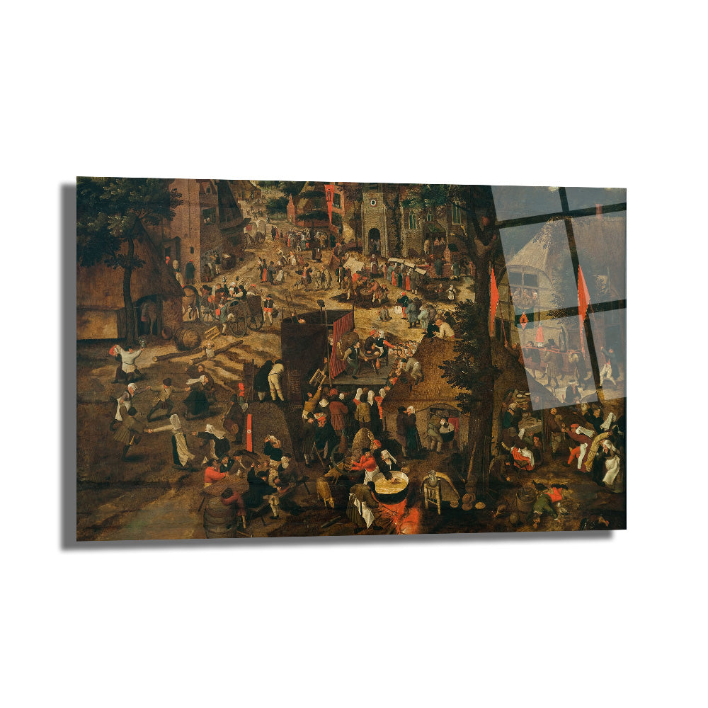 Bruegel Esintili Köy Şenliği Sanatı Cam Tablo