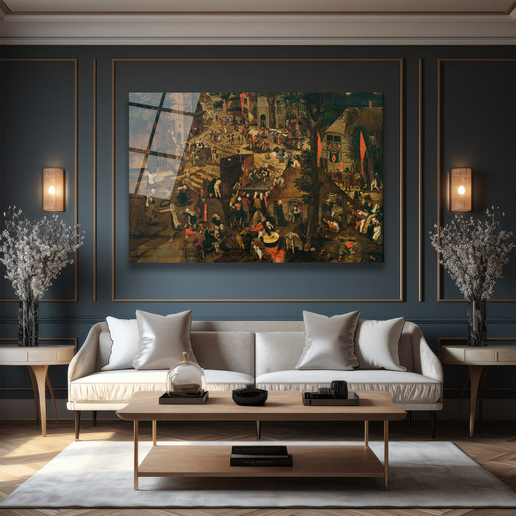 Bruegel Esintili Köy Şenliği Sanatı Cam Tablo