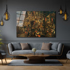Bruegel Esintili Köy Şenliği Sanatı Cam Tablo