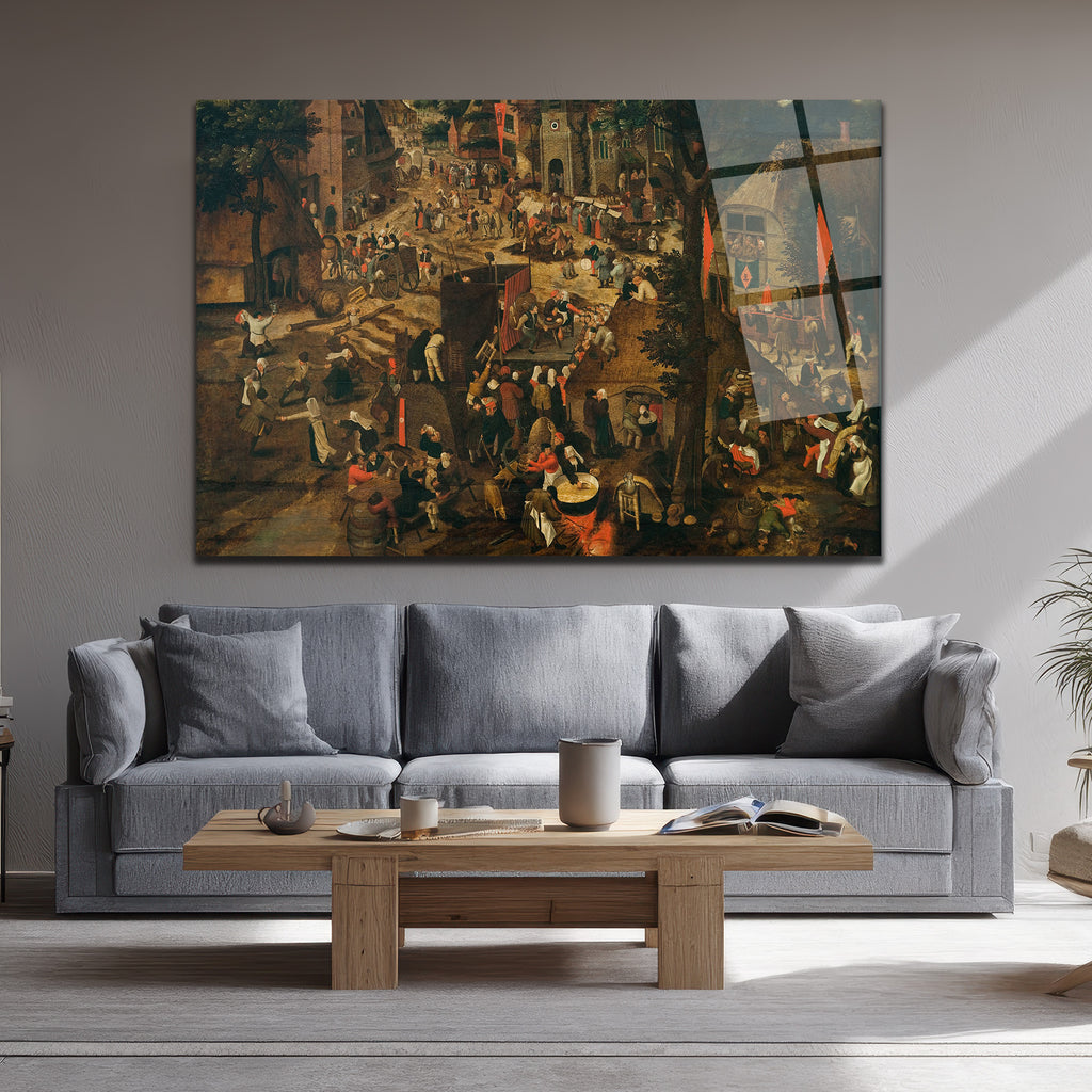 Bruegel Esintili Köy Şenliği Sanatı Cam Tablo