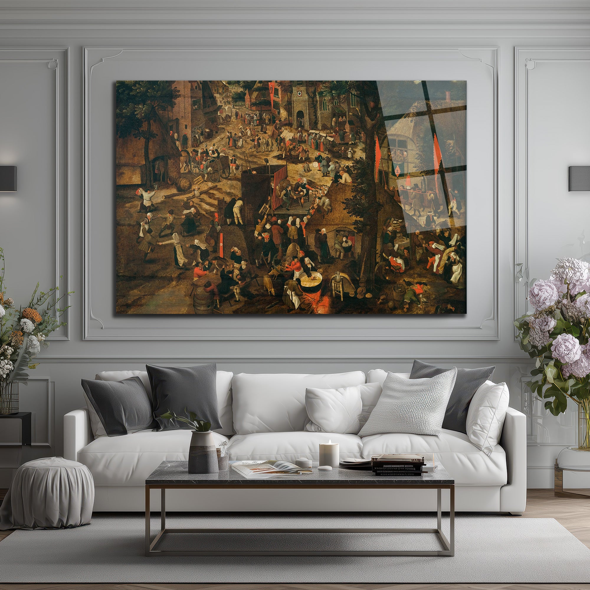 Bruegel Esintili Köy Şenliği Sanatı Cam Tablo