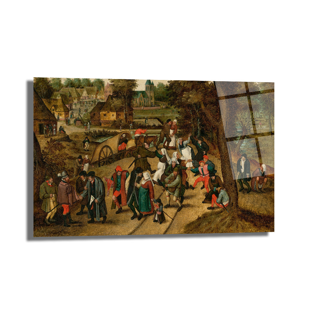 Bruegel Tarzı Köy Şenliği Cam Tablo - Canlı Tarihi Atmosfer