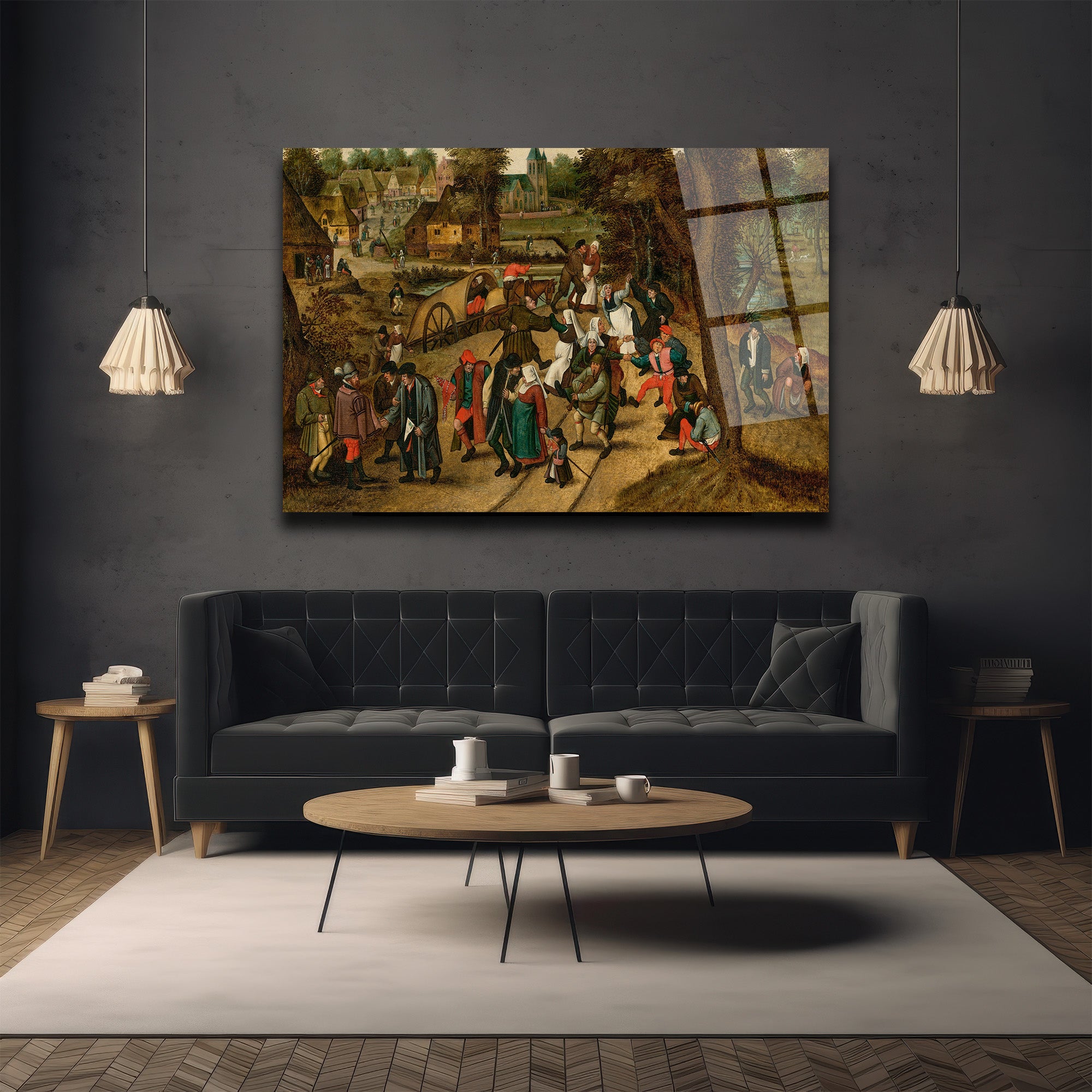 Bruegel Tarzı Köy Şenliği Cam Tablo - Canlı Tarihi Atmosfer