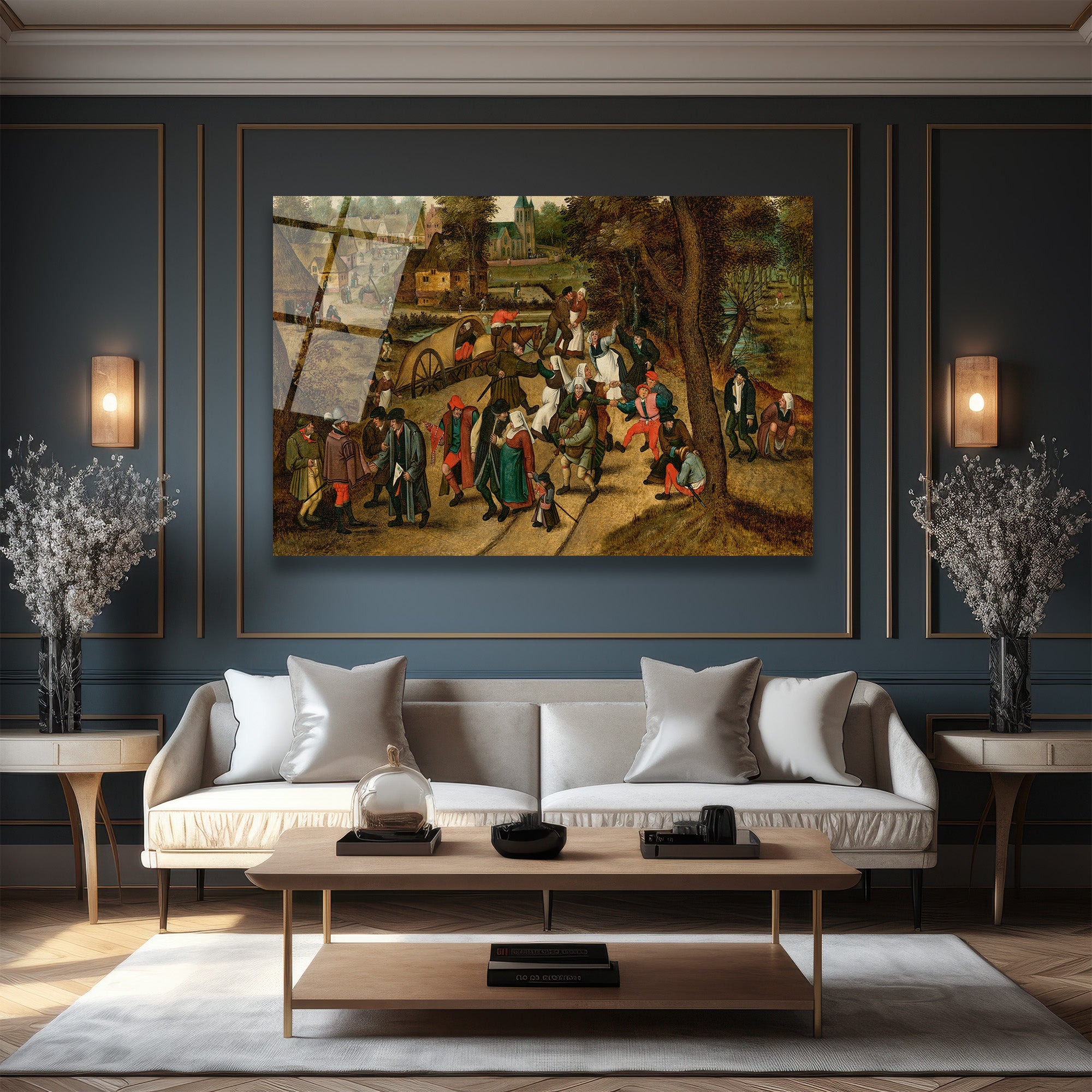 Bruegel Tarzı Köy Şenliği Cam Tablo - Canlı Tarihi Atmosfer