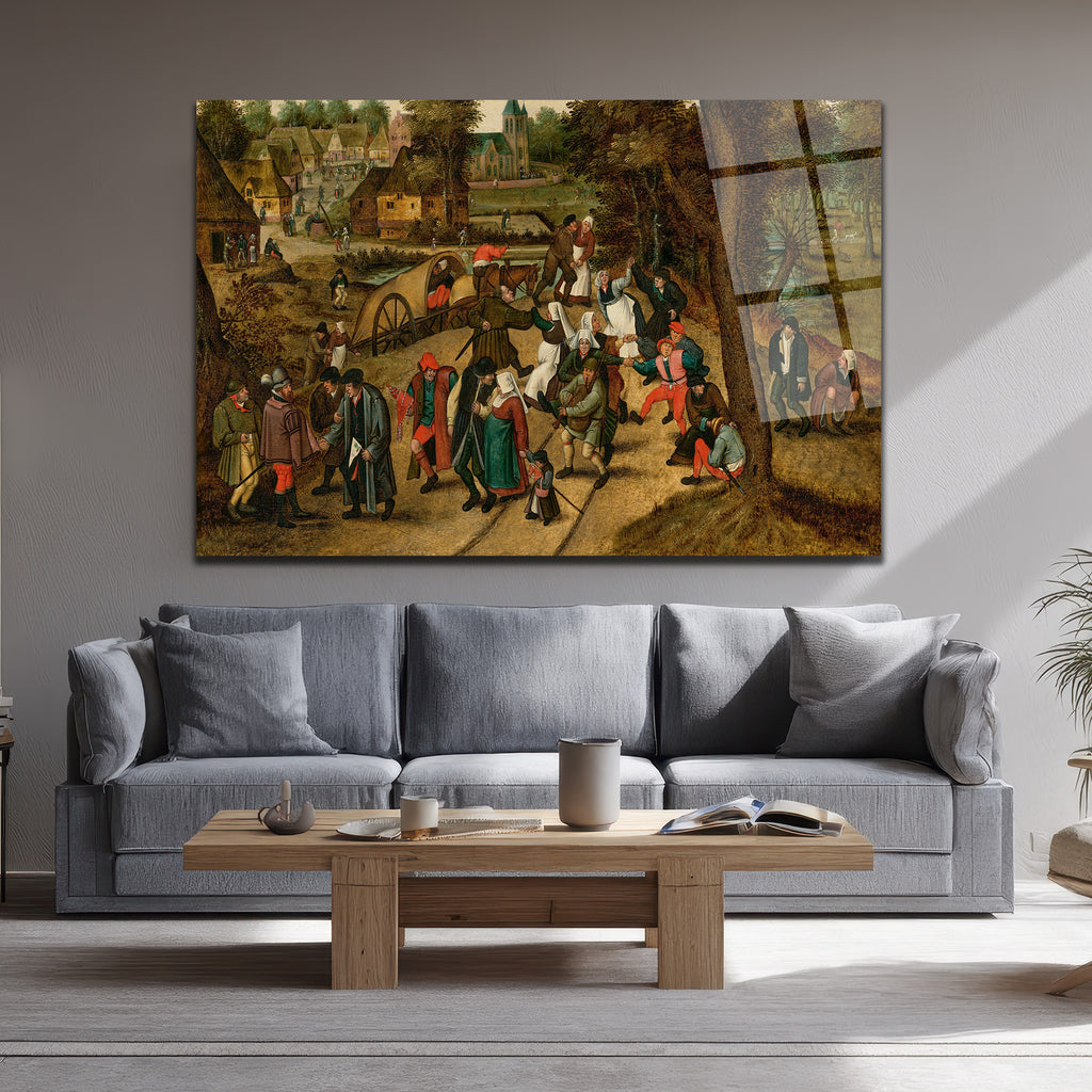 Bruegel Tarzı Köy Şenliği Cam Tablo - Canlı Tarihi Atmosfer