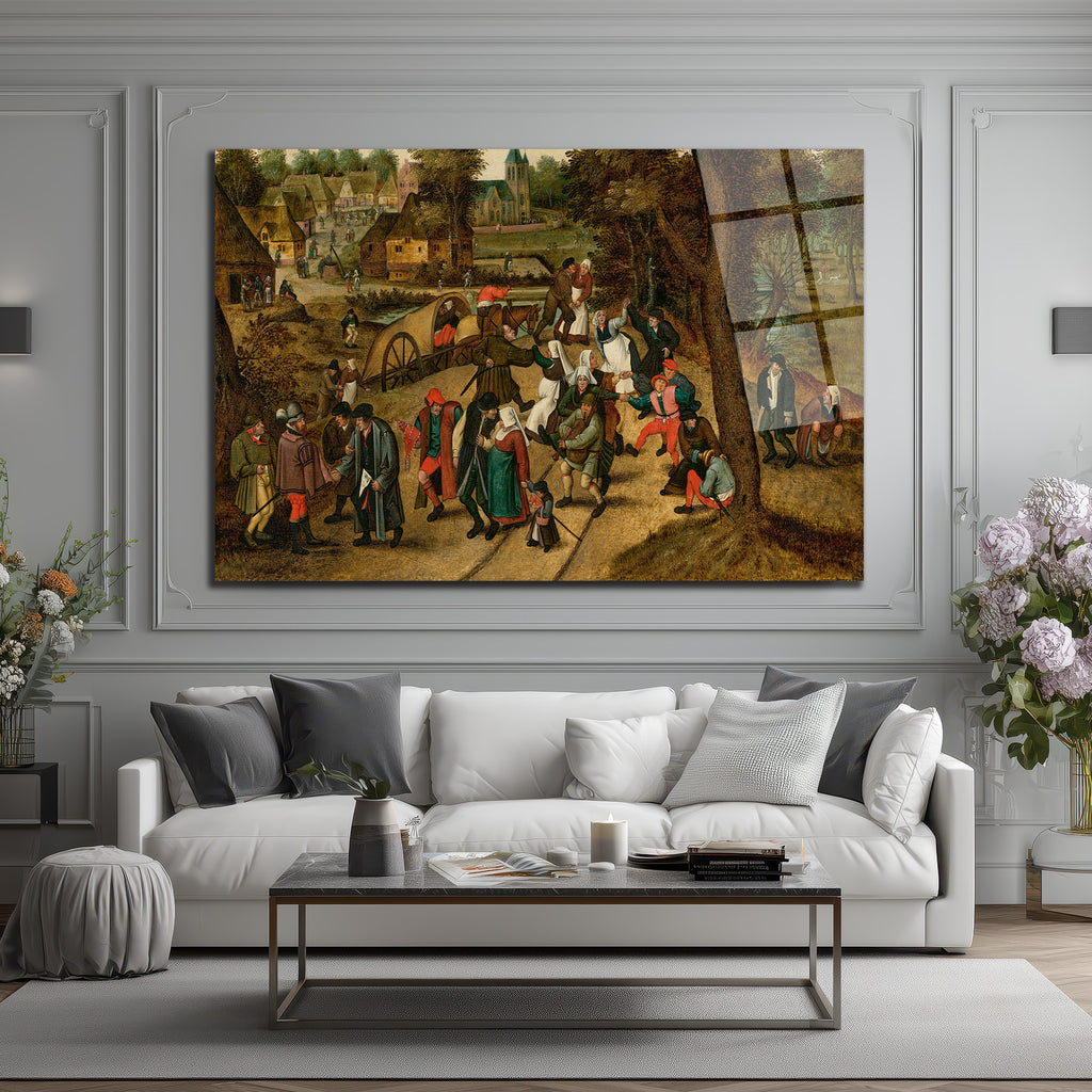 Bruegel Tarzı Köy Şenliği Cam Tablo - Canlı Tarihi Atmosfer
