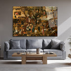 Bruegel Tarzı Hollanda Atasözleri Temalı Sanatsal Cam Tablo