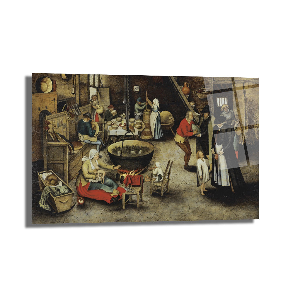 Bruegel Tarzı Köylü Yaşamı Temalı Sanatsal Cam Tablo