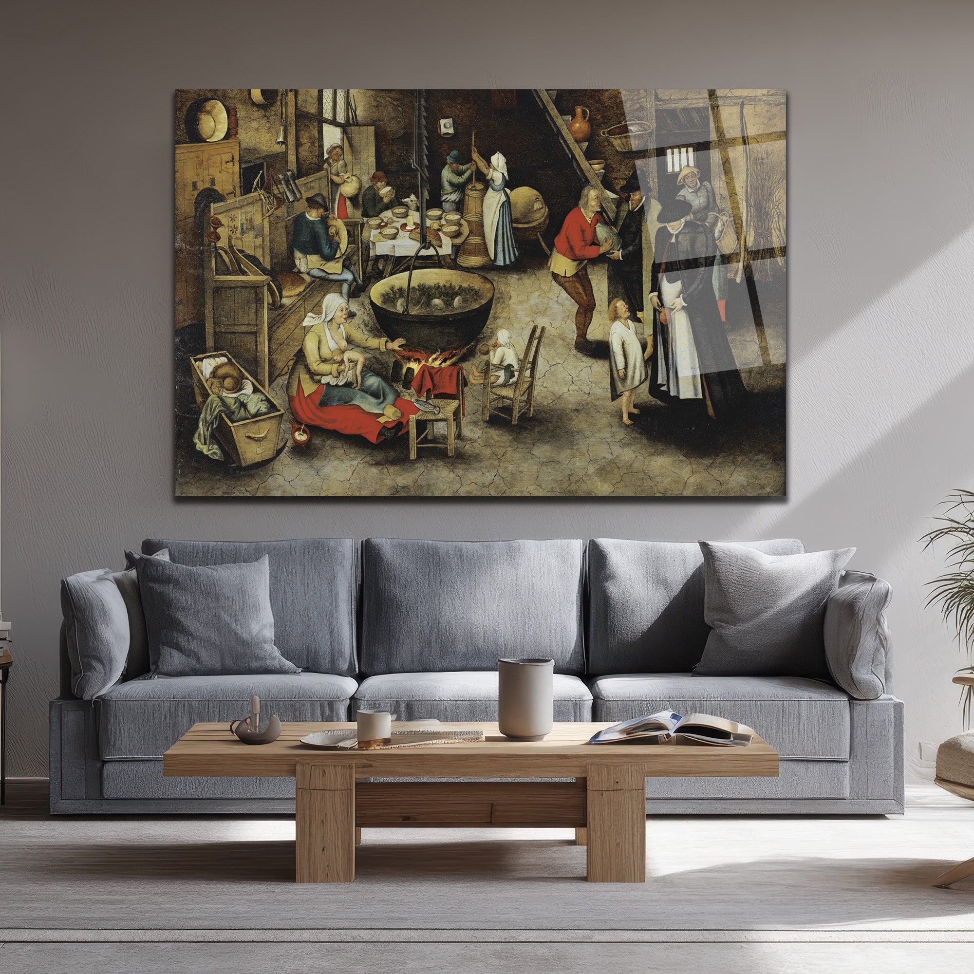 Bruegel Tarzı Köylü Yaşamı Temalı Sanatsal Cam Tablo