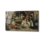 Bruegel tarzı bir resim, bir evin içinde yemek yiyen, bebek emziren, yemek pişiren ve sosyalleşen köylüleri gösteren kalabalık ve hareketli bir sahne. Sol tarafta beşik, ortada büyük kazan ve sağda ayakta duran figürler. Resim, günlük yaşamın detaylarını ve renkli kostümleriyle tarihi bir atmosfer sunar.