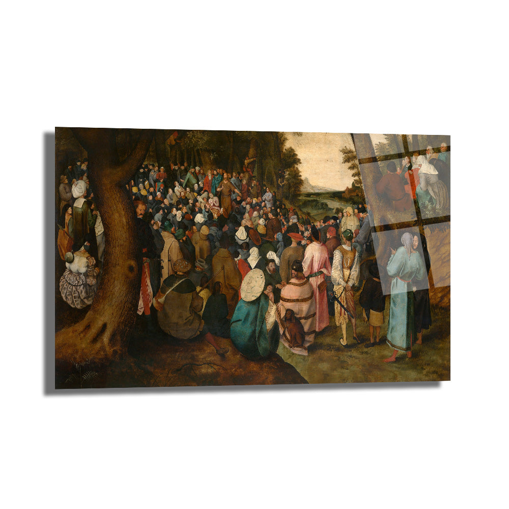 Bruegel Tarzı Kalabalık Vaaz Sahnesi Cam Tablo - Sanatsal Duvar Dekoru