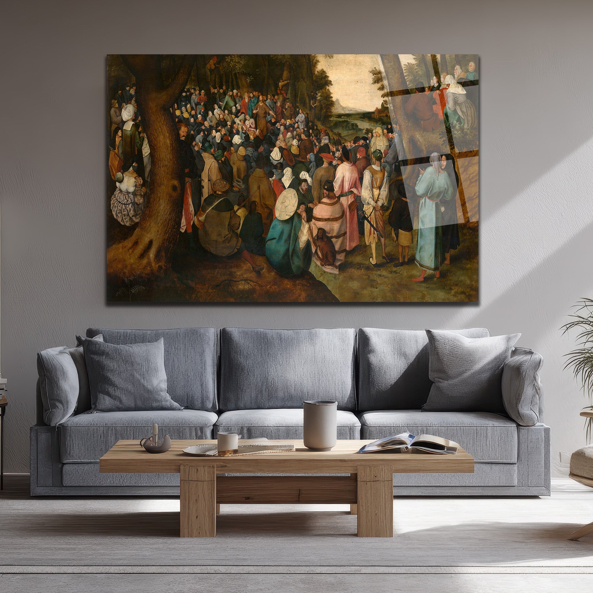 Bruegel Tarzı Kalabalık Vaaz Sahnesi Cam Tablo - Sanatsal Duvar Dekoru