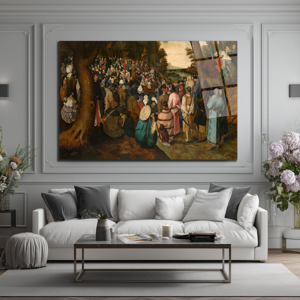 Bruegel Tarzı Kalabalık Vaaz Sahnesi Cam Tablo - Sanatsal Duvar Dekoru