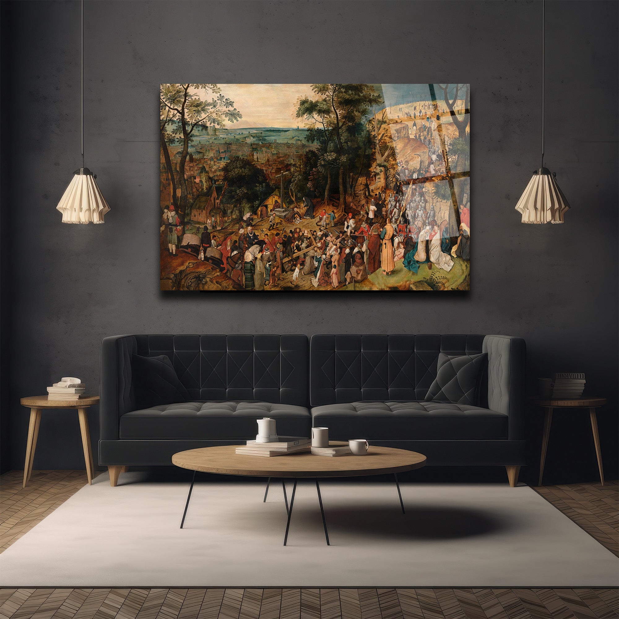 Bruegel Esintili Tarihi Kalabalık Sahne Cam Tablo