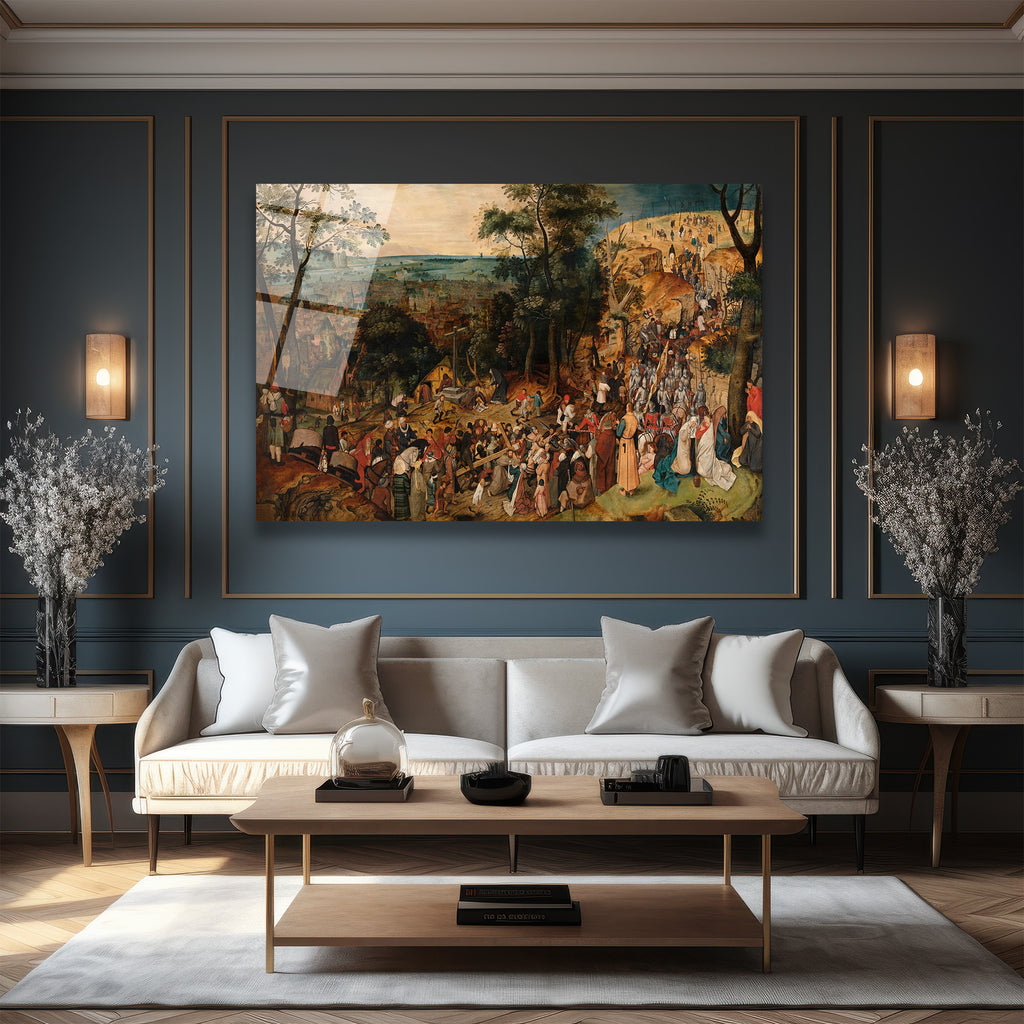 Bruegel Esintili Tarihi Kalabalık Sahne Cam Tablo