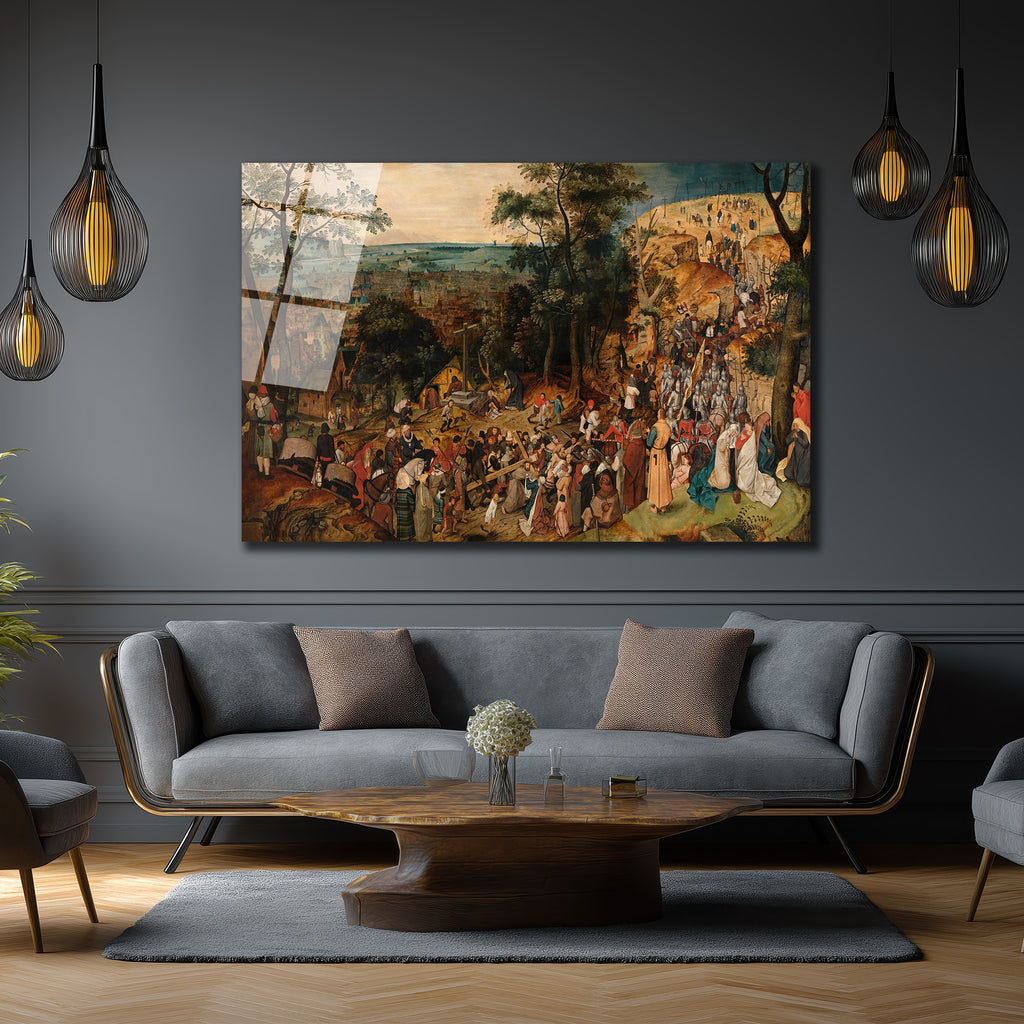 Bruegel Esintili Tarihi Kalabalık Sahne Cam Tablo