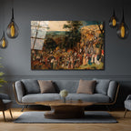 Bruegel Esintili Tarihi Kalabalık Sahne Cam Tablo