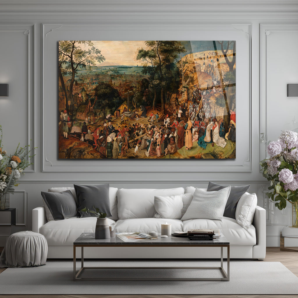 Bruegel Esintili Tarihi Kalabalık Sahne Cam Tablo