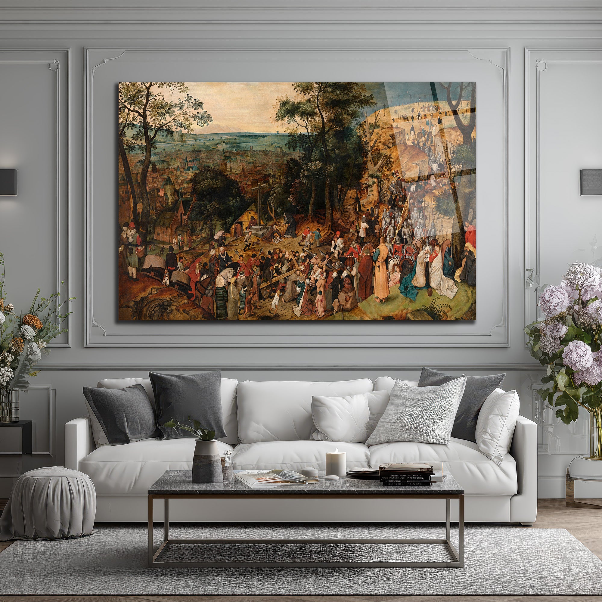 Bruegel Esintili Tarihi Kalabalık Sahne Cam Tablo