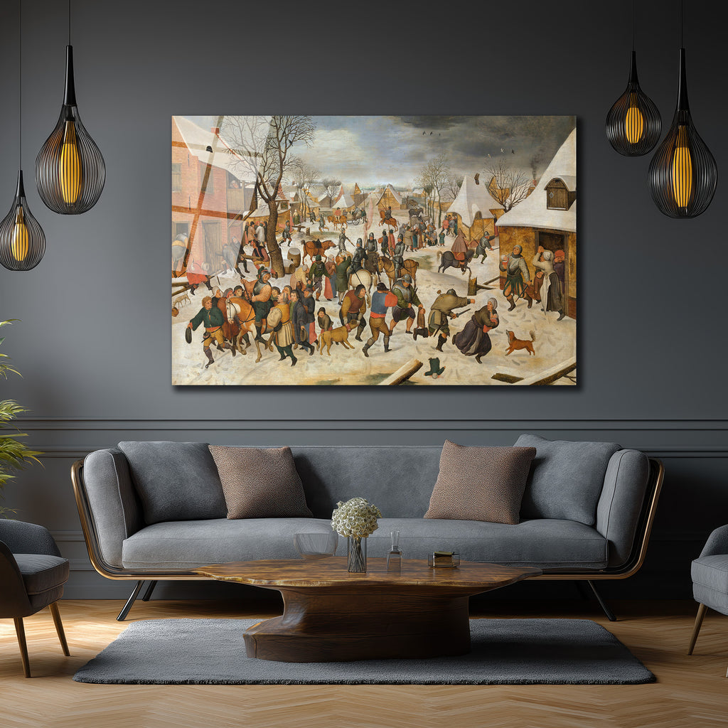 Kış Köyü Senfonisi: Bruegel Tarzı Sanatsal Cam Tablo