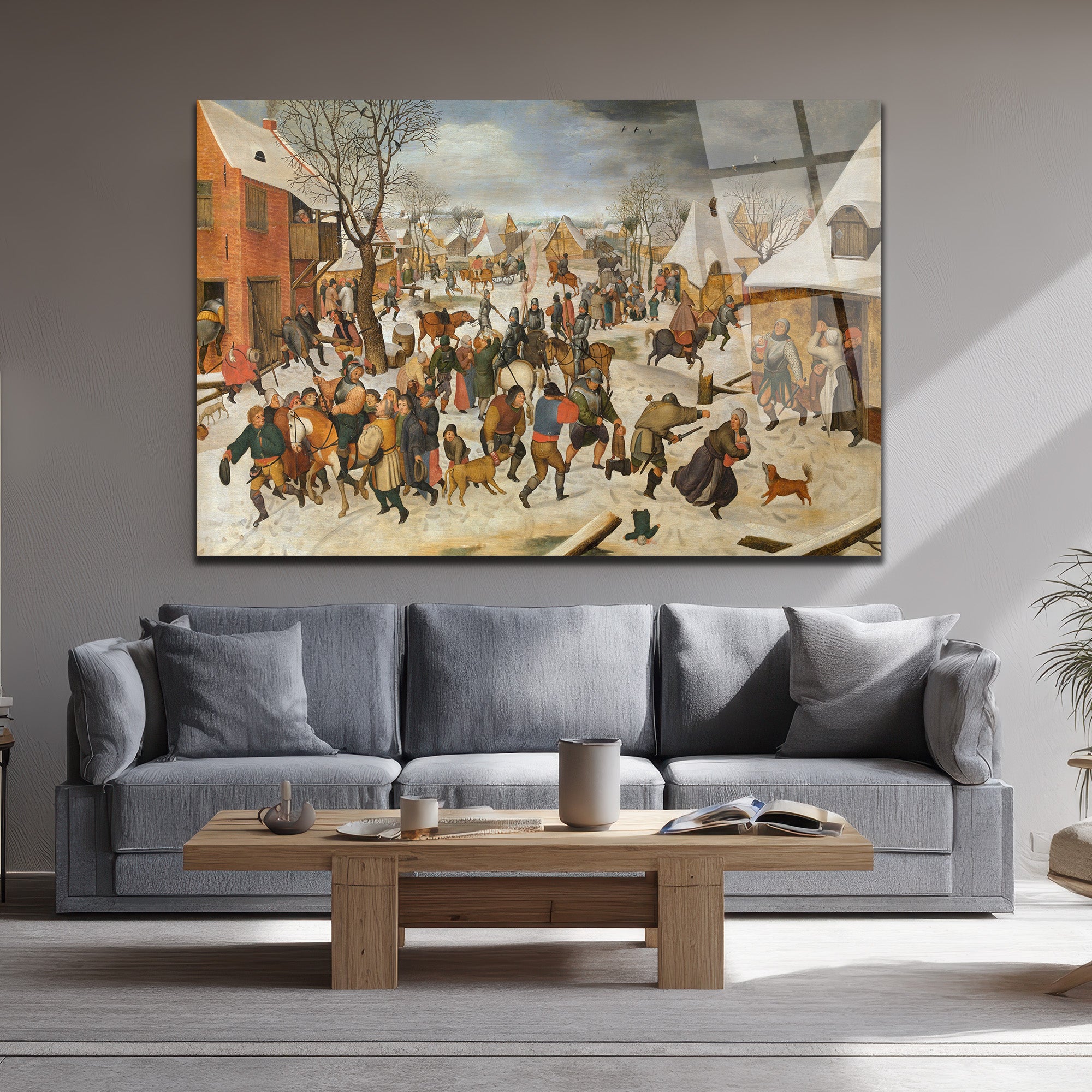 Kış Köyü Senfonisi: Bruegel Tarzı Sanatsal Cam Tablo