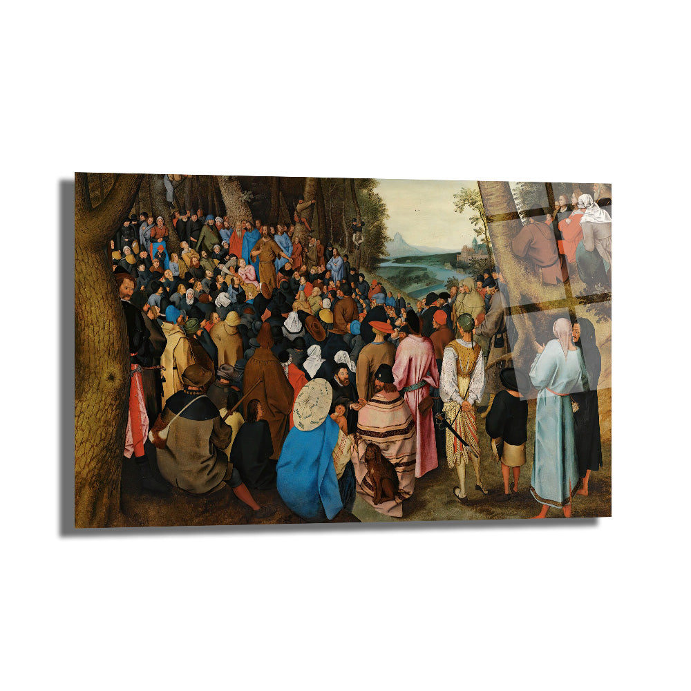 Bruegel Tarzı Kalabalık Vaaz Sahnesi Cam Tablo - Sanatsal Duvar Dekoru