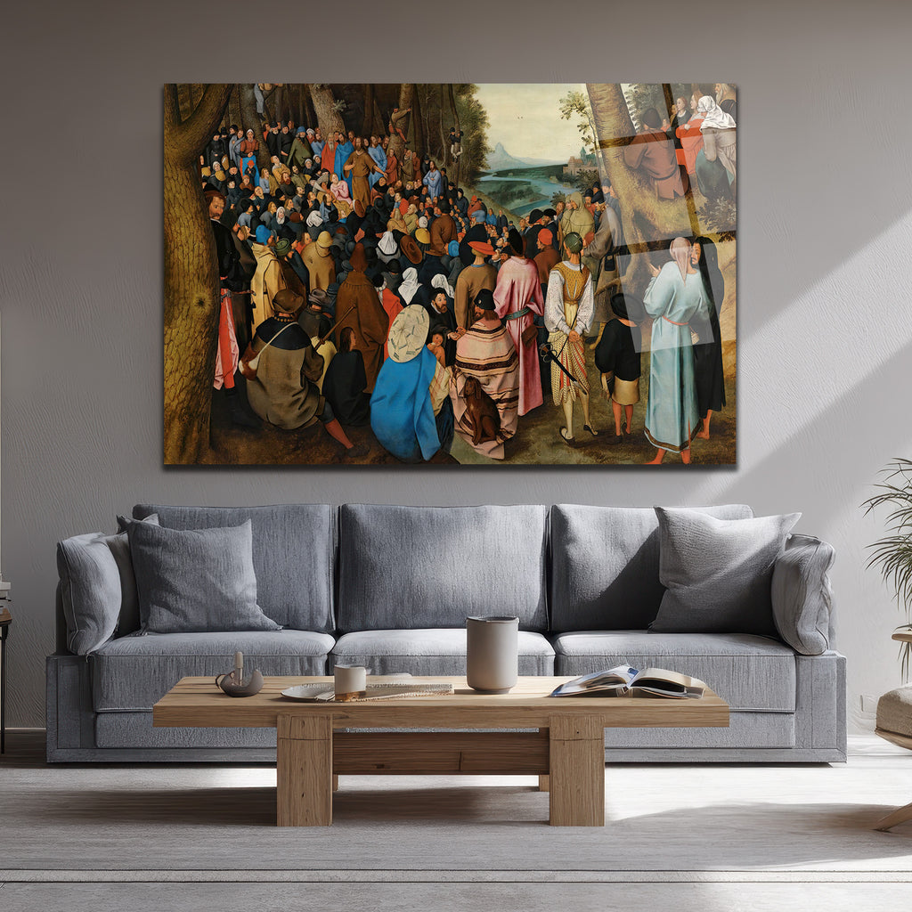 Bruegel Tarzı Kalabalık Vaaz Sahnesi Cam Tablo - Sanatsal Duvar Dekoru