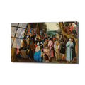 Pieter Bruegel the Elder'ın 'Vaftizci Yahya'nın Vaazı' adlı tablosundan esinlenilmiş, kalabalık bir topluluğun ormanlık bir alanda vaaz dinlediği, yoğun renkli tarihi sahne.