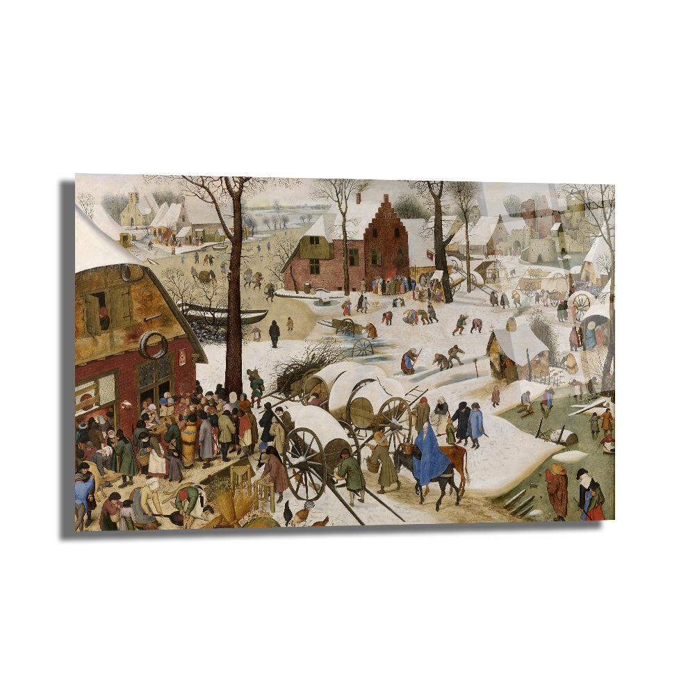 Bruegel Tarzı Kış Köyü Manzarası Temperli Cam Tablo