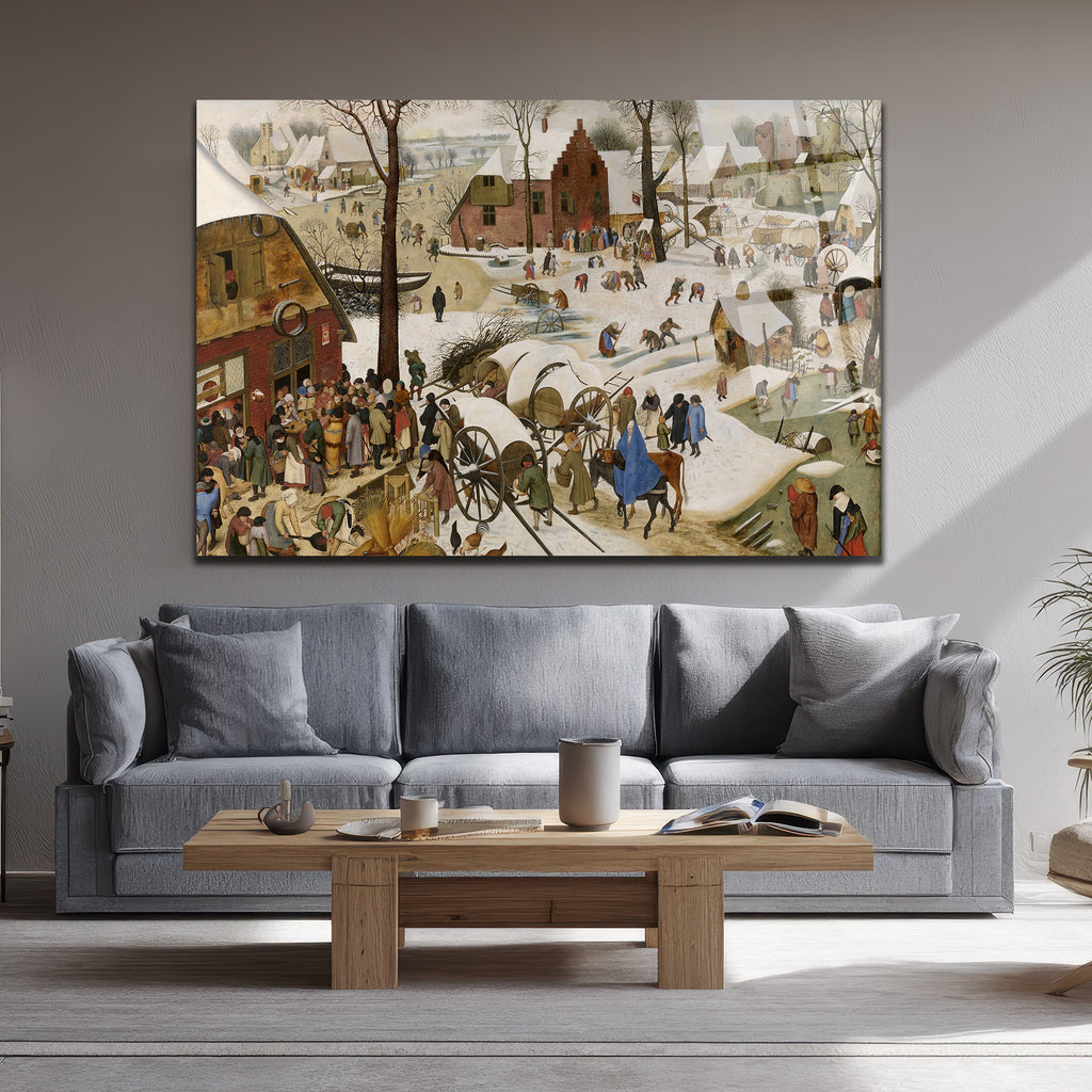 Bruegel Tarzı Kış Köyü Manzarası Temperli Cam Tablo