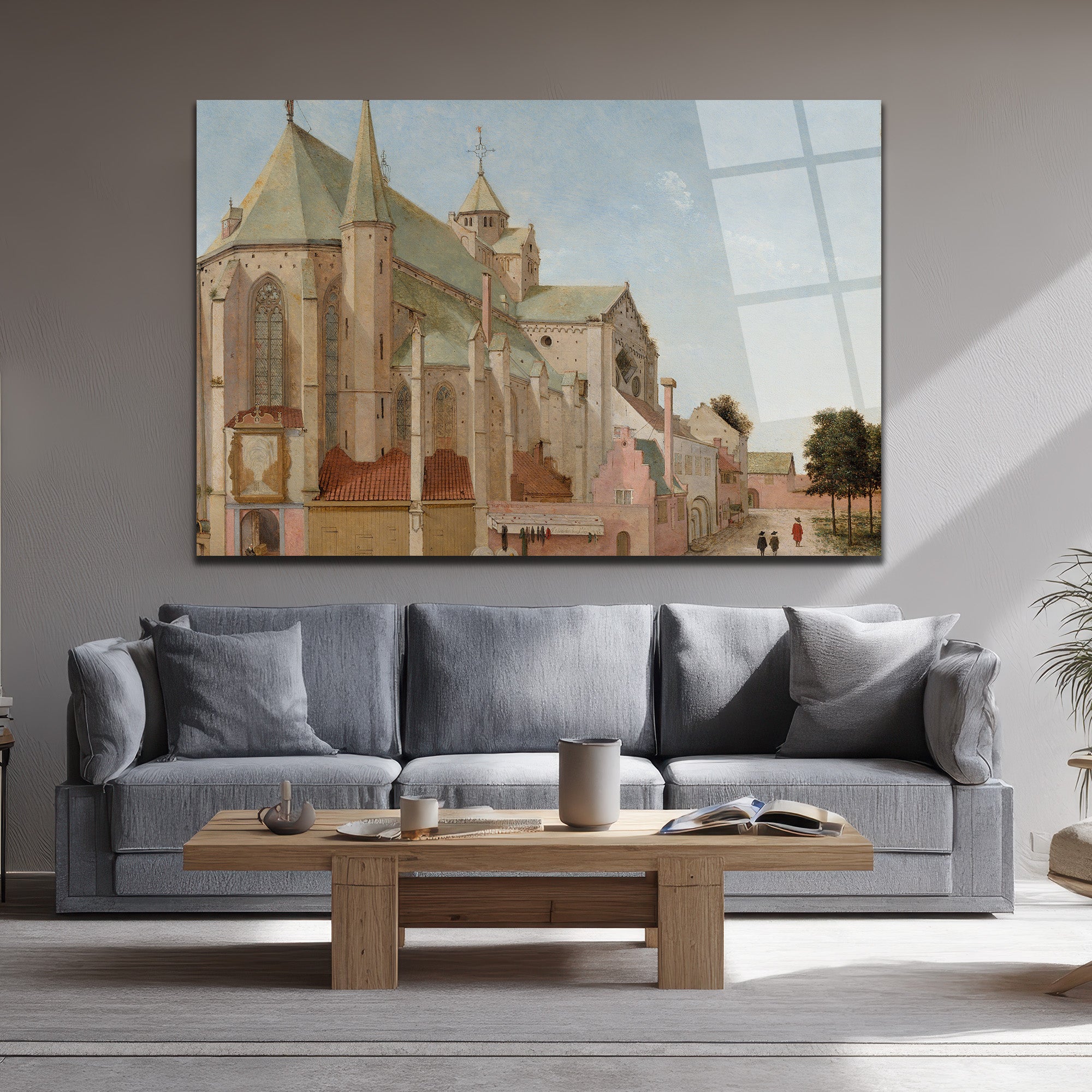 Tarihi Şehir Gotik Kilise Manzarası Cam Tablo
